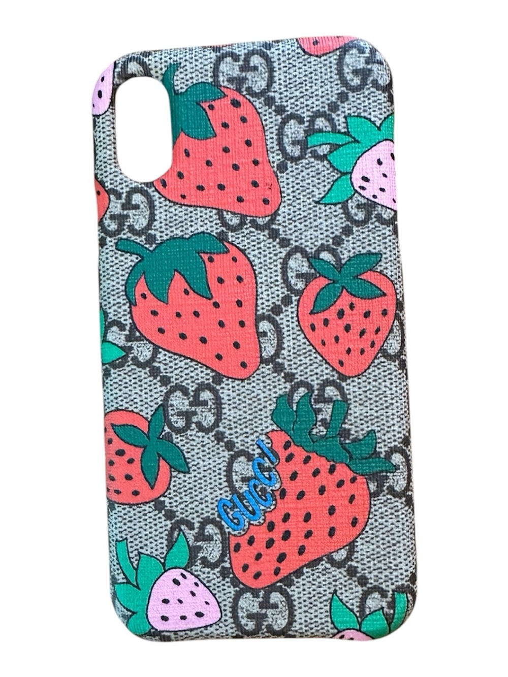 Authentic Gucci GG Strawberry Supreme iPhone XS Case NWOT Brown Suede Lining
